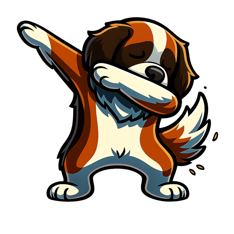 Saint Bernard dog doing the dab dance pose.