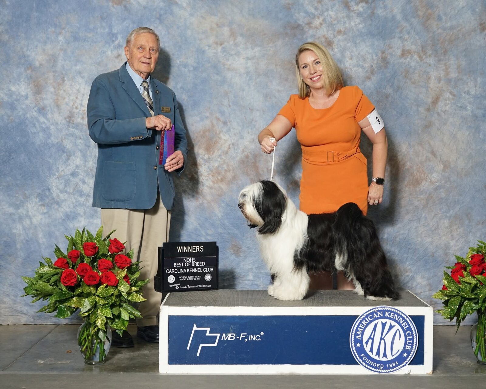Tibetan Terrier wins Best of Breed, with handler and judge.